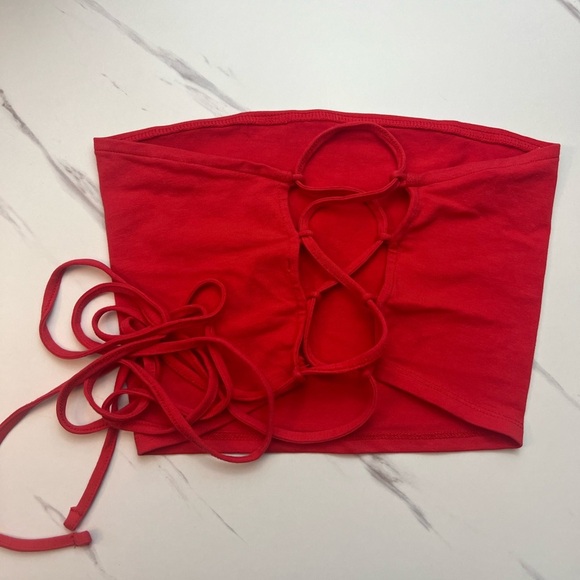 Double Zero Red Strappy Tie Back Tube Top - Picture 4 of 5